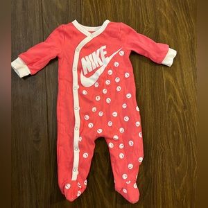 Nike Pink and white happy face pajama onesie